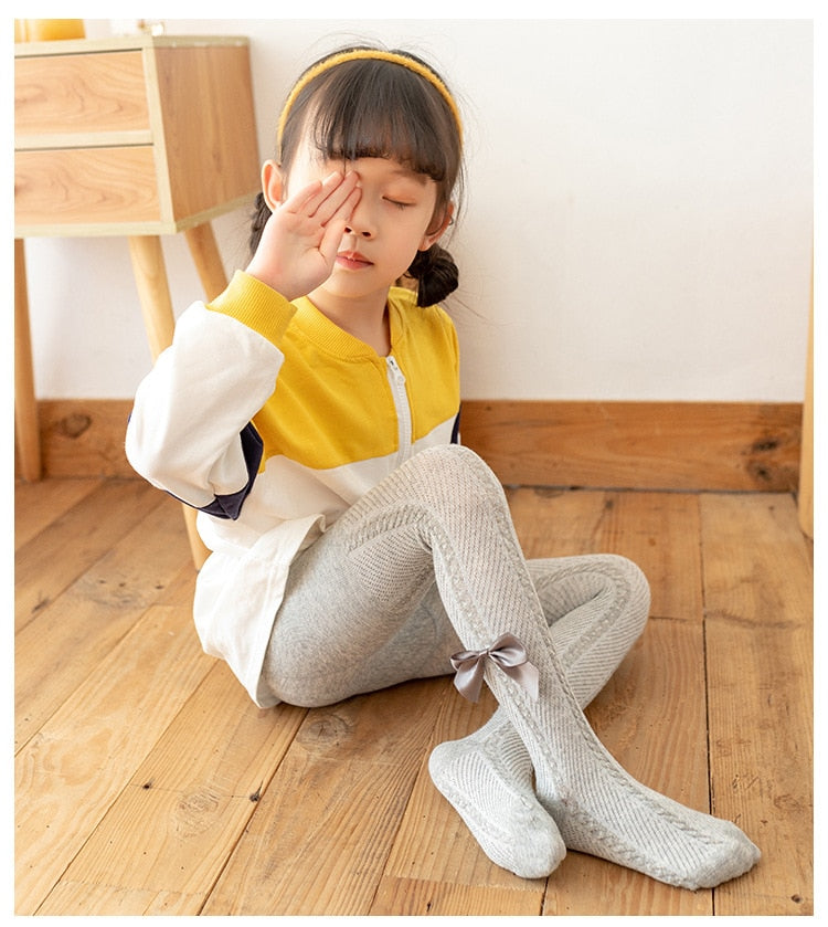 YWHUANSEN 0-10 Yrs Children Spring Autumn Winter Bowknot Tights Cotton Baby Girls Pantyhose Kids Infant Knitted Collant Tights